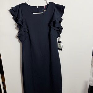 Tommy Hilfiger Dark Blue Midi Dress with Ruffle Detail